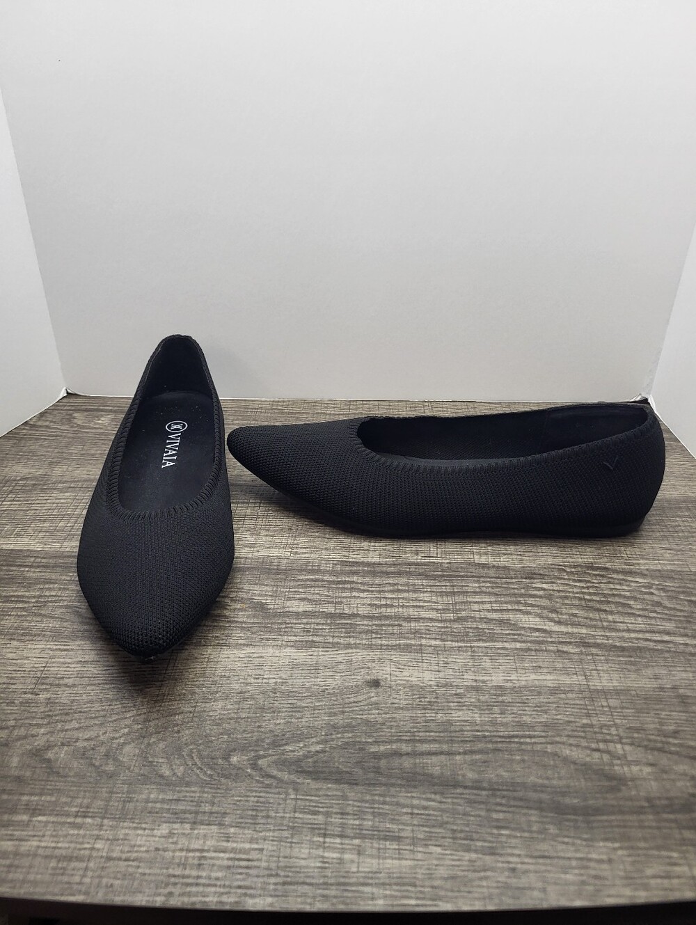 VIVAIA Aria Black Knit Slip on Washable Pointed Toe Ballet Flats EU 42 US 10.5